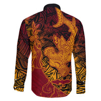 Hawaiian Volcano and Shark Family Matching Short Sleeve Bodycon Dress and Hawaiian Shirt Polynesian and Hibiscus Pattern Lava Color LT03 - Polynesian Pride