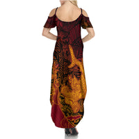 Hawaiian Volcano and Shark Family Matching Summer Maxi Dress and Hawaiian Shirt Polynesian and Hibiscus Pattern Lava Color LT03 - Polynesian Pride