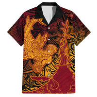 Hawaiian Volcano and Shark Hawaiian Shirt Polynesian and Hibiscus Pattern Lava Color LT03 Red - Polynesian Pride