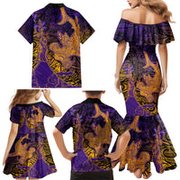 Hawaiian Volcano and Shark Family Matching Mermaid Dress and Hawaiian Shirt Polynesian and Hibiscus Pattern Purple Yellow Gradient LT03 - Polynesian Pride