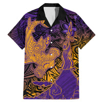 Hawaiian Volcano and Shark Family Matching Mermaid Dress and Hawaiian Shirt Polynesian and Hibiscus Pattern Purple Yellow Gradient LT03 Dad's Shirt - Short Sleeve Purple - Polynesian Pride