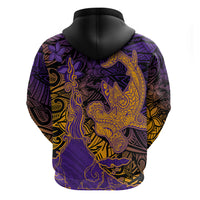 Hawaiian Volcano and Shark Hoodie Polynesian and Hibiscus Pattern Purple Yellow Gradient