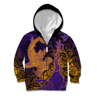 Hawaiian Volcano and Shark Kid Hoodie Polynesian and Hibiscus Pattern Purple Yellow Gradient LT03 Zip Hoodie Purple - Polynesian Pride