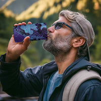 Hawaiian Volcano and Shark 4 in 1 Can Cooler Tumbler Polynesian and Hibiscus Pattern Purple Cyan Gradient