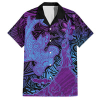 Hawaiian Volcano and Shark Family Matching Summer Maxi Dress and Hawaiian Shirt Polynesian and Hibiscus Pattern Violet Gradient