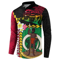 Vanuatu Nakamal and Plumeria Flowers Button Sweatshirt Polynesian Pattern