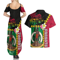 Vanuatu Nakamal and Plumeria Flowers Couples Matching Summer Maxi Dress and Hawaiian Shirt Polynesian Pattern