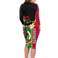Vanuatu Nakamal and Plumeria Flowers Family Matching Long Sleeve Bodycon Dress and Hawaiian Shirt Polynesian Pattern