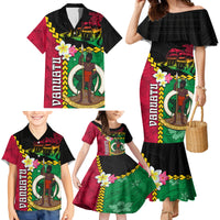 Vanuatu Nakamal and Plumeria Flowers Family Matching Mermaid Dress and Hawaiian Shirt Polynesian Pattern