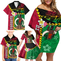 Vanuatu Nakamal and Plumeria Flowers Family Matching Off Shoulder Short Dress and Hawaiian Shirt Polynesian Pattern LT03 - Polynesian Pride
