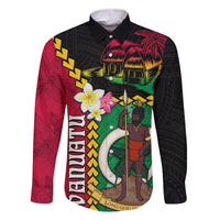 Vanuatu Nakamal and Plumeria Flowers Family Matching Off Shoulder Short Dress and Hawaiian Shirt Polynesian Pattern LT03 Dad's Shirt - Long Sleeve Black - Polynesian Pride