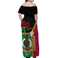 Vanuatu Nakamal and Plumeria Flowers Off Shoulder Maxi Dress Polynesian Pattern