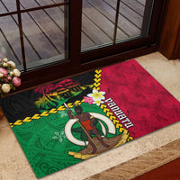Vanuatu Nakamal and Plumeria Flowers Rubber Doormat Polynesian Pattern
