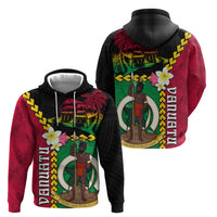 Vanuatu Nakamal and Plumeria Flowers Zip Hoodie Polynesian Pattern