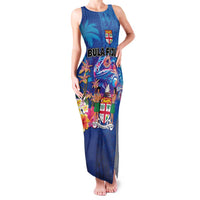 Fiji Bula Family Matching Tank Maxi Dress and Hawaiian Shirt Tropical Plants with Palm Tree and Iguana Colorful LT03 Mom's Dress Blue - Polynesian Pride