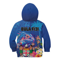 Fiji Bula Kid Hoodie Tropical Plants with Palm Tree and Iguana Colorful