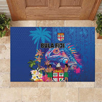 Fiji Bula Rubber Doormat Tropical Plants with Palm Tree and Iguana Colorful