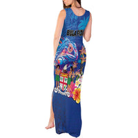 Fiji Bula Tank Maxi Dress Tropical Plants with Palm Tree and Iguana Colorful LT03 - Polynesian Pride
