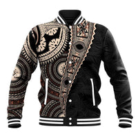 Fiji Traditional Masi Baseball Jacket Tapa Art Palm Leaves Pattern