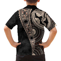 Fiji Traditional Masi Family Matching Off Shoulder Maxi Dress and Hawaiian Shirt Tapa Art Palm Leaves Pattern