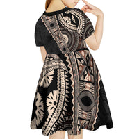 Fiji Traditional Masi Kid Short Sleeve Dress Tapa Art Palm Leaves Pattern