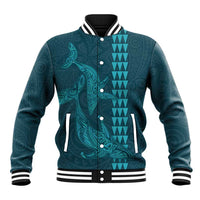 Aloha Hawaii Whale Kakau and Polynesian Tattoo Baseball Jacket Turquoise Color