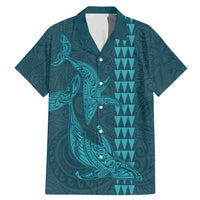 Aloha Hawaii Whale Kakau and Polynesian Tattoo Family Matching Mermaid Dress and Hawaiian Shirt Turquoise Color LT03 Dad's Shirt - Short Sleeve Turquoise - Polynesian Pride