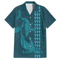 Aloha Hawaii Whale Kakau and Polynesian Tattoo Family Matching Short Sleeve Bodycon Dress and Hawaiian Shirt Turquoise Color LT03 Dad's Shirt - Short Sleeve Turquoise - Polynesian Pride