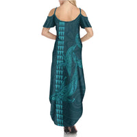 Aloha Hawaii Whale Kakau and Polynesian Tattoo Family Matching Summer Maxi Dress and Hawaiian Shirt Turquoise Color LT03 - Polynesian Pride