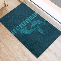 Aloha Hawaii Whale Kakau and Polynesian Tattoo Rubber Doormat Turquoise Color