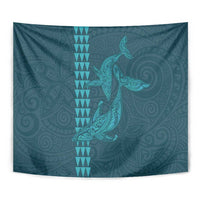 Aloha Hawaii Whale Kakau and Polynesian Tattoo Tapestry Turquoise Color