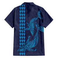 Aloha Hawaii Whale Kakau and Polynesian Tattoo Family Matching Off The Shoulder Long Sleeve Dress and Hawaiian Shirt Dark Navy Color LT03 - Polynesian Pride