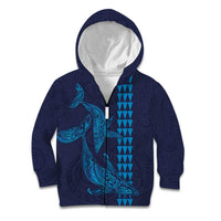 Aloha Hawaii Whale Kakau and Polynesian Tattoo Kid Hoodie Dark Navy Color LT03 Zip Hoodie Dark Navy - Polynesian Pride