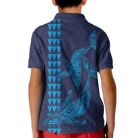 Aloha Hawaii Whale Kakau and Polynesian Tattoo Kid Polo Shirt Dark Navy Color