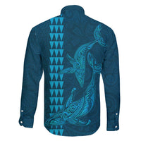 Aloha Hawaii Whale Kakau and Polynesian Tattoo Family Matching Long Sleeve Bodycon Dress and Hawaiian Shirt Light Blue Color LT03 - Polynesian Pride