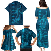 Aloha Hawaii Whale Kakau and Polynesian Tattoo Family Matching Puletasi and Hawaiian Shirt Light Blue Color LT03 - Polynesian Pride