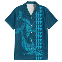 Aloha Hawaii Whale Kakau and Polynesian Tattoo Family Matching Puletasi and Hawaiian Shirt Light Blue Color LT03 Dad's Shirt - Short Sleeve Light Blue - Polynesian Pride