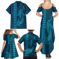 Aloha Hawaii Whale Kakau and Polynesian Tattoo Family Matching Summer Maxi Dress and Hawaiian Shirt Light Blue Color LT03 - Polynesian Pride