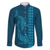 Aloha Hawaii Whale Kakau and Polynesian Tattoo Family Matching Tank Maxi Dress and Hawaiian Shirt Light Blue Color