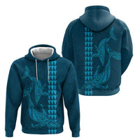 Aloha Hawaii Whale Kakau and Polynesian Tattoo Zip Hoodie Light Blue Color