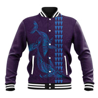 Aloha Hawaii Whale Kakau and Polynesian Tattoo Baseball Jacket Purple Color