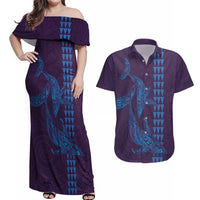 Aloha Hawaii Whale Kakau and Polynesian Tattoo Couples Matching Off Shoulder Maxi Dress and Hawaiian Shirt Purple Color LT03 Purple - Polynesian Pride