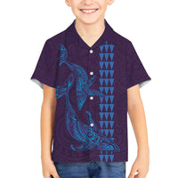 Aloha Hawaii Whale Kakau and Polynesian Tattoo Family Matching Off Shoulder Maxi Dress and Hawaiian Shirt Purple Color LT03 Son's Shirt Purple - Polynesian Pride