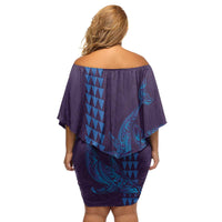 Aloha Hawaii Whale Kakau and Polynesian Tattoo Family Matching Off Shoulder Short Dress and Hawaiian Shirt Purple Color LT03 - Polynesian Pride