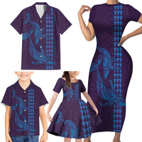 Aloha Hawaii Whale Kakau and Polynesian Tattoo Family Matching Short Sleeve Bodycon Dress and Hawaiian Shirt Purple Color LT03 - Polynesian Pride