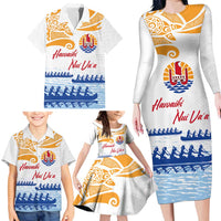 Personalised Hawaiki Nui Va'a French Polynesian Pattern Family Matching Long Sleeve Bodycon Dress and Hawaiian Shirt White Color LT03 - Polynesian Pride