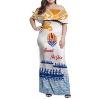 Personalised Hawaiki Nui Va'a French Polynesian Pattern Family Matching Off Shoulder Maxi Dress and Hawaiian Shirt White Color LT03 Mom's Dress White - Polynesian Pride