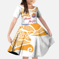 Personalised Hawaiki Nui Va'a French Polynesian Pattern Family Matching Short Sleeve Bodycon Dress and Hawaiian Shirt White Color LT03 Daughter's Dress White - Polynesian Pride
