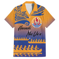 Personalised Hawaiki Nui Va'a French Polynesian Pattern Family Matching Off Shoulder Maxi Dress and Hawaiian Shirt Sunset Color LT03 Dad's Shirt - Short Sleeve Yellow - Polynesian Pride