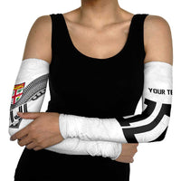 Custom Rugby Fiji Arm Sleeves Fijian Masi Tribal Sporty Style White Color LT03 - Polynesian Pride
